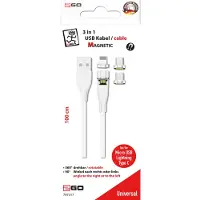 2GO 797317, 1 m, USB B, USB C/Micro-USB B/Lightning, Weiß
