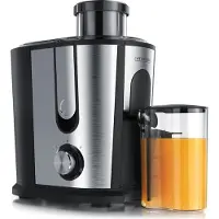 Arendo Entsafter 600 W, Saftpresse für Obst und Gemüse mit Mikrosieb, 2 Geschwindigkeitsstufen, 65 mm Einfüllschacht, Tropfstopp, 0,5 l Behälter, Edelstahl, silber-schwarz