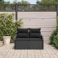 Syfax Gartensofa mit Kissen Schwarz 121 x 62 x 69cm Poly-Rattan