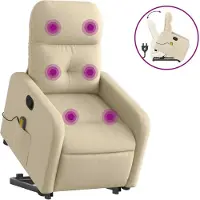 Syfax Massagesessel mit Aufstehhilfe Creme Stoff