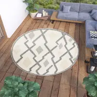 Tapiso Teppich Rund Outdoor Indoor Wohnzimmer Schlafzimmer Modern Design Terrasse Balkon Creme Grau 160 x 160 cm