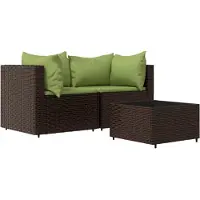 Syfax 3-tlg. Garten-Lounge-Set mit Kissen Braun Poly Rattan