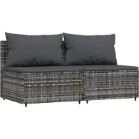 Syfax Garten-Mittelsofas mit Kissen 2 Stk. Grau Poly Rattan