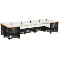 Syfax 7-tlg. Garten-Sofagarnitur mit Kissen Schwarz Poly Rattan