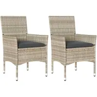 Syfax Gartenstühle mit Kissen 2 Stk. Hellgrau Poly Rattan