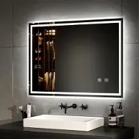 Emke LED Badspiegel 90x70cm Wandspiegel mit Wandspiegel kaltweiß Lichtspiegel Badezimmerspiegel Wandspiegel mit Touchschalter + beschlagfrei