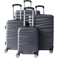 Cheffinger 4 tlg Reisekoffer Koffer Hartschale Trolley Set Kofferset Handgepäck Gepäck Reisetasche Grau
