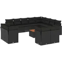 Syfax 13-tlg. Garten-Sofagarnitur mit Kissen Schwarz Poly Rattan