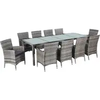The Living Store 11-tlg. Garten-Essgruppe mit Auflagen Poly Rattan Grau