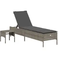 Syfax Sonnenliege mit Tisch und Auflage Grau Poly Rattan