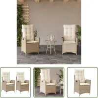 The Living Store Gartensessel mit Kissen 2 Stk. Verstellbar Beige Poly Rattan