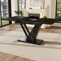 Flieks ausziehbarer Esstisch, Ausziehtisch 120-160cm lang, Esstisch mit schwarzem Marmormuster, Tisch für Esszimmer Wohnzimmer, schwarz