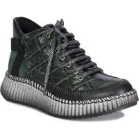 MACIEJKA Grüne Stiefeletten aus Velours- und Glattleder mit Schnürung, 4 cm Plateau und runder Zehenkappe, Weite G