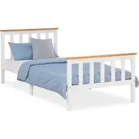 Homestyle4u Kinderbett 90x200 mit Lattenrost Weiß Natur Jugendbett HolzbettKopf- und Fußteil