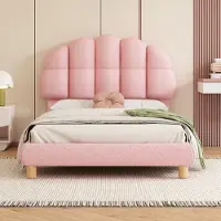 OKWISH Kinderbett 90x200 cm mit Lattenrost aus Holz, weicher runder Samt, Polsterbett Jugendbett für Jungen und Mädchen, Einzelbett mit Kopfteil, rosa
