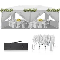 Alightup Pavillons & Partyzelte 3x6m, Festzelt Faltpavillon Gartenzelt für Garten Terrasse Feier Party, Wasserdicht & UV-Schutz mit 6 Seitenteilen,Weiß