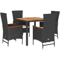 Syfax 5-tlg. Garten-Essgruppe mit Kissen Schwarz Poly Rattan
