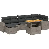 Syfax 8-tlg. Garten-Sofagarnitur mit Kissen Grau Poly Rattan