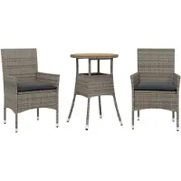 Syfax 3-tlg. Garten-Essgruppe mit Kissen Grau Poly Rattan Akazie