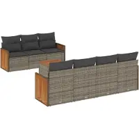 Syfax 8-tlg. Garten-Sofagarnitur mit Kissen Grau Poly Rattan