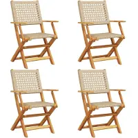 Syfax Gartenstühle 4 Stk. Klappbar Beige Poly Rattan & Massivholz