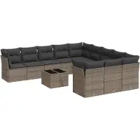 Syfax 12-tlg. Garten-Sofagarnitur mit Kissen Grau Poly Rattan