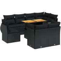 Syfax 9-tlg. Garten-Sofagarnitur mit Kissen Schwarz Poly Rattan