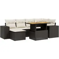 Syfax 7-tlg. Garten-Sofagarnitur mit Kissen Schwarz Poly Rattan