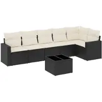 Syfax 7-tlg. Garten-Sofagarnitur mit Kissen Schwarz Poly Rattan