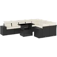 Syfax 10-tlg. Garten-Sofagarnitur mit Kissen Schwarz Poly Rattan