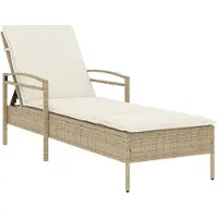 Syfax Sonnenliege mit Auflage Beige 63x200x81 cm Poly Rattan
