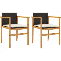 Syfax Gartenstühle mit Kissen 2 Stk. Schwarz Poly Rattan Massivholz