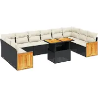 Syfax 11-tlg. Garten-Sofagarnitur mit Kissen Schwarz Poly Rattan