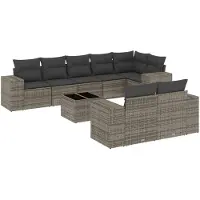Syfax 9-tlg. Garten-Sofagarnitur mit Kissen Grau Poly Rattan