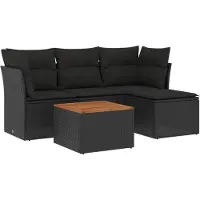 Syfax 5-tlg. Garten-Sofagarnitur mit Kissen Schwarz Poly Rattan