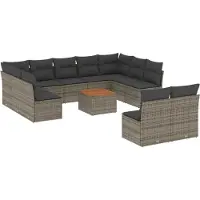 Syfax 12-tlg. Garten-Sofagarnitur mit Kissen Grau Poly Rattan