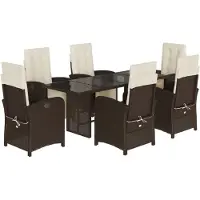 Syfax 7-tlg. Garten-Essgruppe mit Kissen Braun Poly Rattan