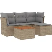 Syfax 5-tlg. Garten-Sofagarnitur mit Kissen Beige Poly Rattan