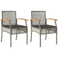 Syfax Gartenstühle mit Kissen 2 Stk. Grau Poly Rattan Akazienholz