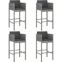 Syfax Barhocker 4 Stk. mit Kissen Grau Poly Rattan