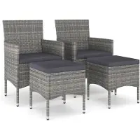 Syfax 4-tlg. Gartenstuhl und Hocker Set Poly Rattan Grau