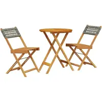 Syfax 3-tlg. Bistro-Set Grau Poly Rattan und Massivholz