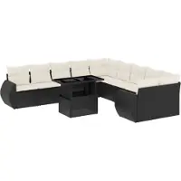 Syfax 11-tlg. Garten-Sofagarnitur mit Kissen Schwarz Poly Rattan