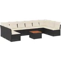 Syfax 11-tlg. Garten-Sofagarnitur mit Kissen Schwarz Poly Rattan