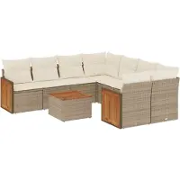Syfax 9-tlg. Garten-Sofagarnitur mit Kissen Beige Poly Rattan