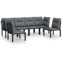 Syfax 6-tlg. Garten-Lounge-Set Schwarz und Grau Poly Rattan