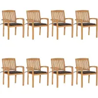 Syfax Stapelbare Gartenstühle mit Kissen 8 Stk. Massivholz Teak
