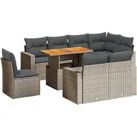 Syfax 9-tlg. Garten-Sofagarnitur mit Kissen Grau Poly Rattan