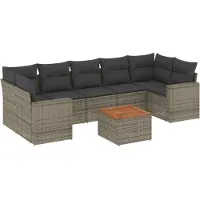 Syfax 8-tlg. Garten-Sofagarnitur mit Kissen Grau Poly Rattan