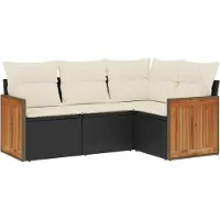 Syfax 4-tlg. Garten-Sofagarnitur mit Kissen Schwarz Poly Rattan